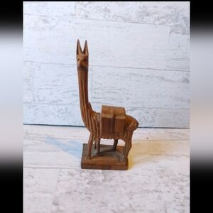 Vintage Hand Carved Peruvian Folk Art Wood Llama with Saddle Figurine South Amer